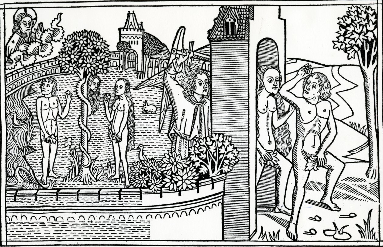 The Fall of Man, illusztráció a Quentell Bibliából, 1478-ban jelent meg alkotó: German School