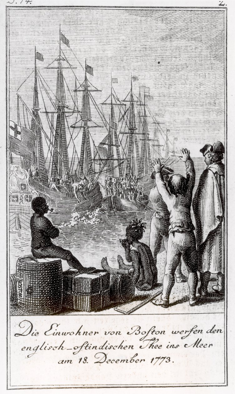 Boston lakói angol-kelet-indiai teát dobnak a tengerbe, 1773. december 18. alkotó: German School