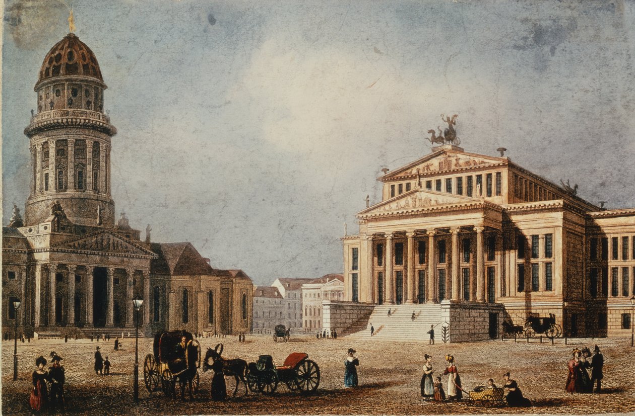 A Királyi Színház és az Újtemplom, 1833 (kézzel színezett metszet) alkotó: German School