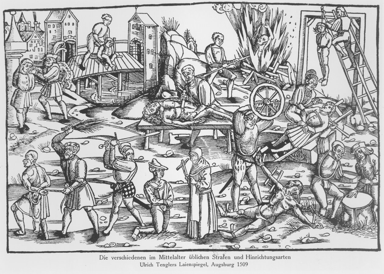 A szokásos büntetések Németországban a középkorban, Ulrich Tengler Laienspiegel illusztrációja, Augsburg 1509. alkotó: German School
