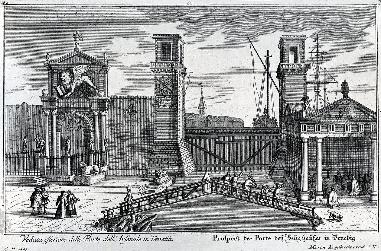 Kilátás a kapura a velencei Arzenál bejáratánál, kiadó: Martin Engelbrecht, 1740-es évek alkotó: German School