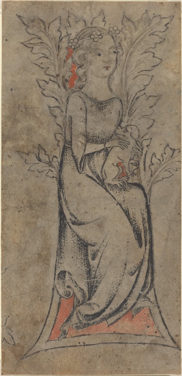 Ülő lány kutyával alkotó: German 14th Century