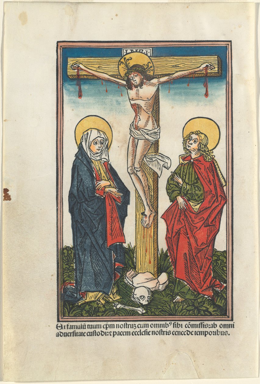 Krisztus a kereszten a Szűzanyával és Szent Jánossal alkotó: German 15th Century