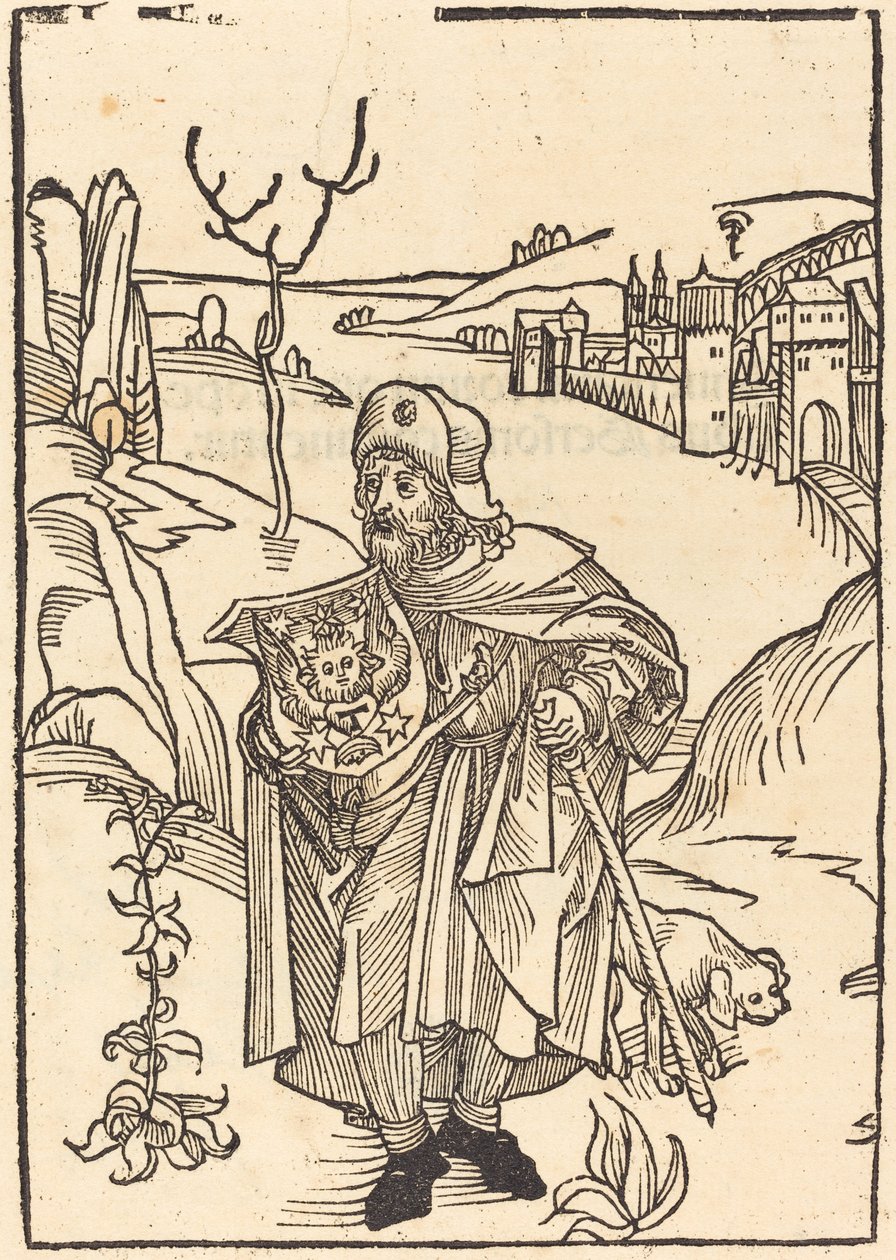 Gerson mint zarándok, háttérben a várossal alkotó: German 15th Century