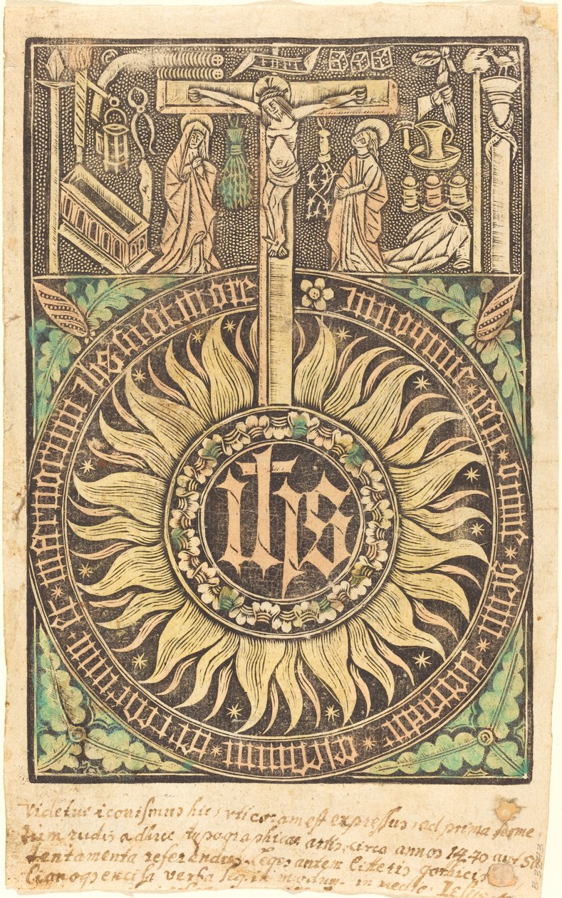 A szent monográfia a keresztre feszítéssel és a szenvedélyszimbólumokkal [recto] alkotó: German 15th Century
