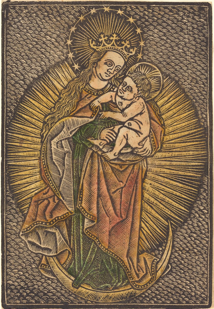 Madonna és gyermek a dicsőségben alkotó: German 15th Century or Master of the Meshed Background
