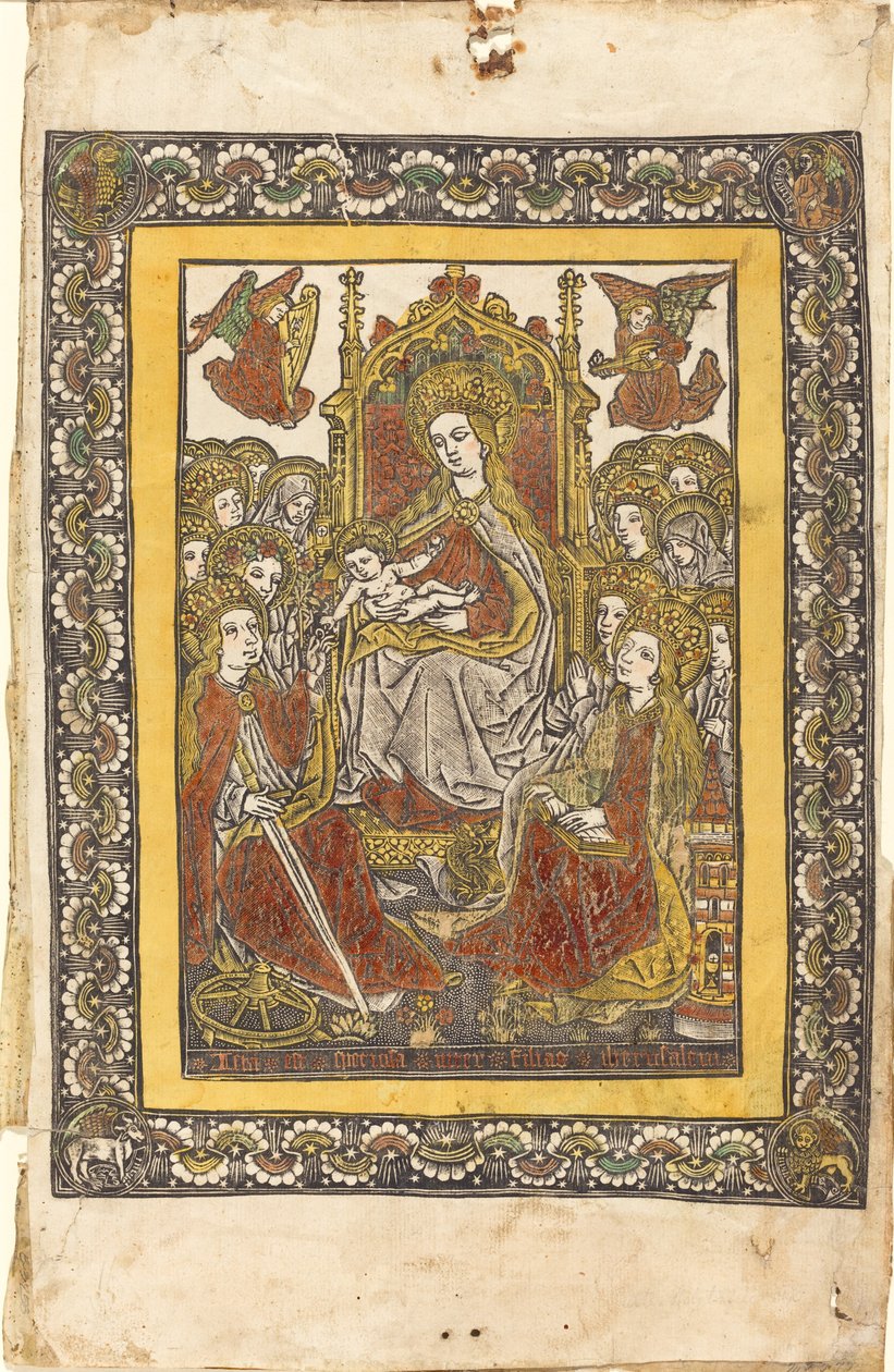 Tizennyolc szent nővel trónoló Madonna alkotó: German 15th Century or Master with the Mountain Like Clouds