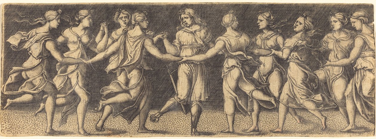 Apolló táncol a kilenc múzsával alkotó: German 16th Century