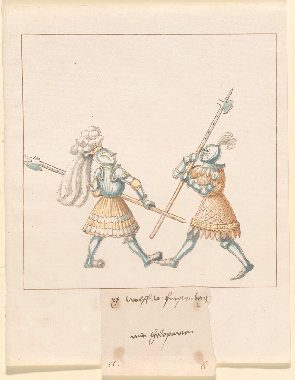 Freydal, The Book of Jousts and Tournament of Emperor I Maximilian: Combats on Foot (Jousts) (III. kötet): G. Wolf von Fürstenberg mit Heleparten, 141. tábla alkotó: German 16th Century