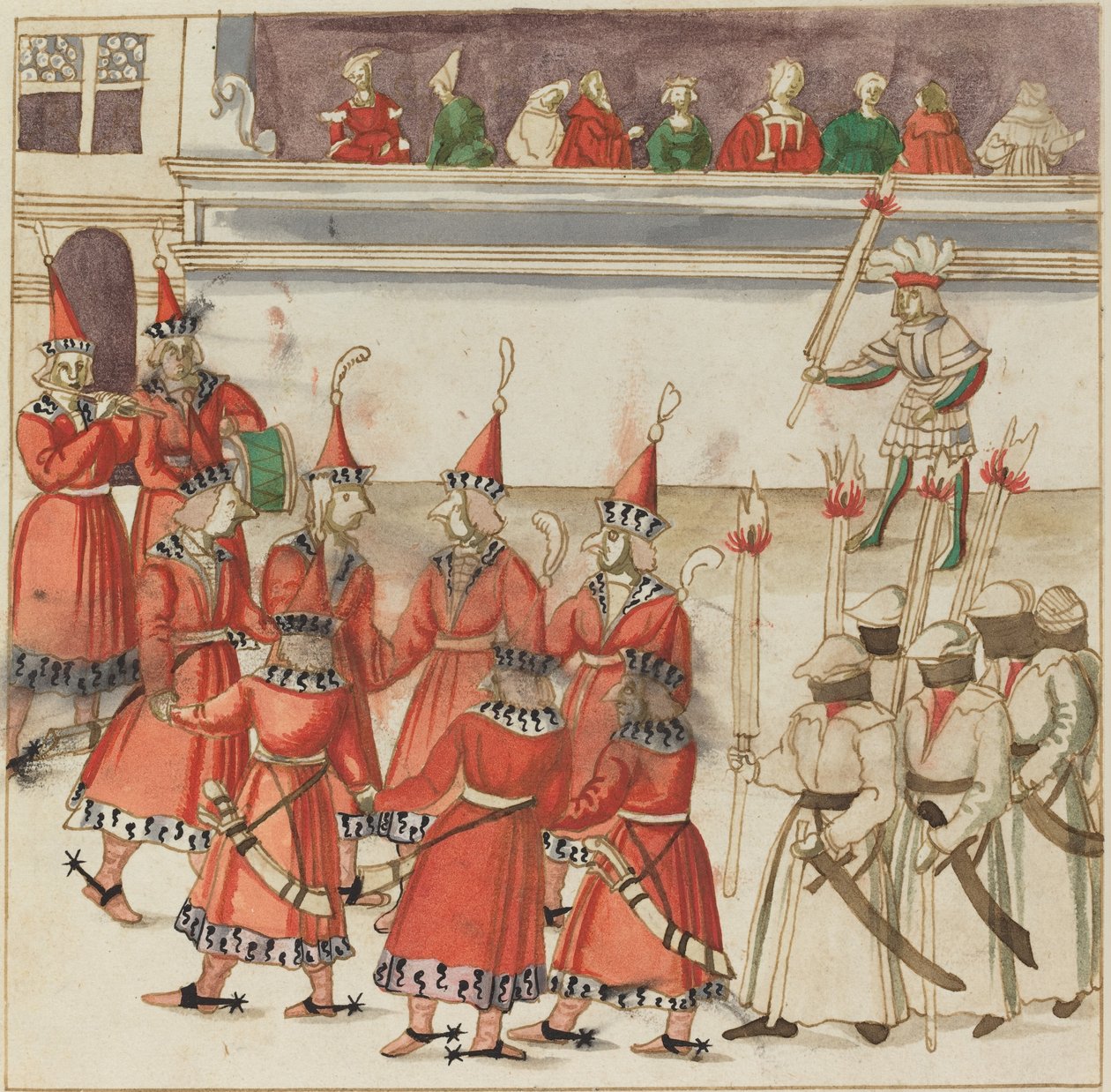 Hét vörös ruhás férfi összegyűlt egy körben alkotó: German 16th Century