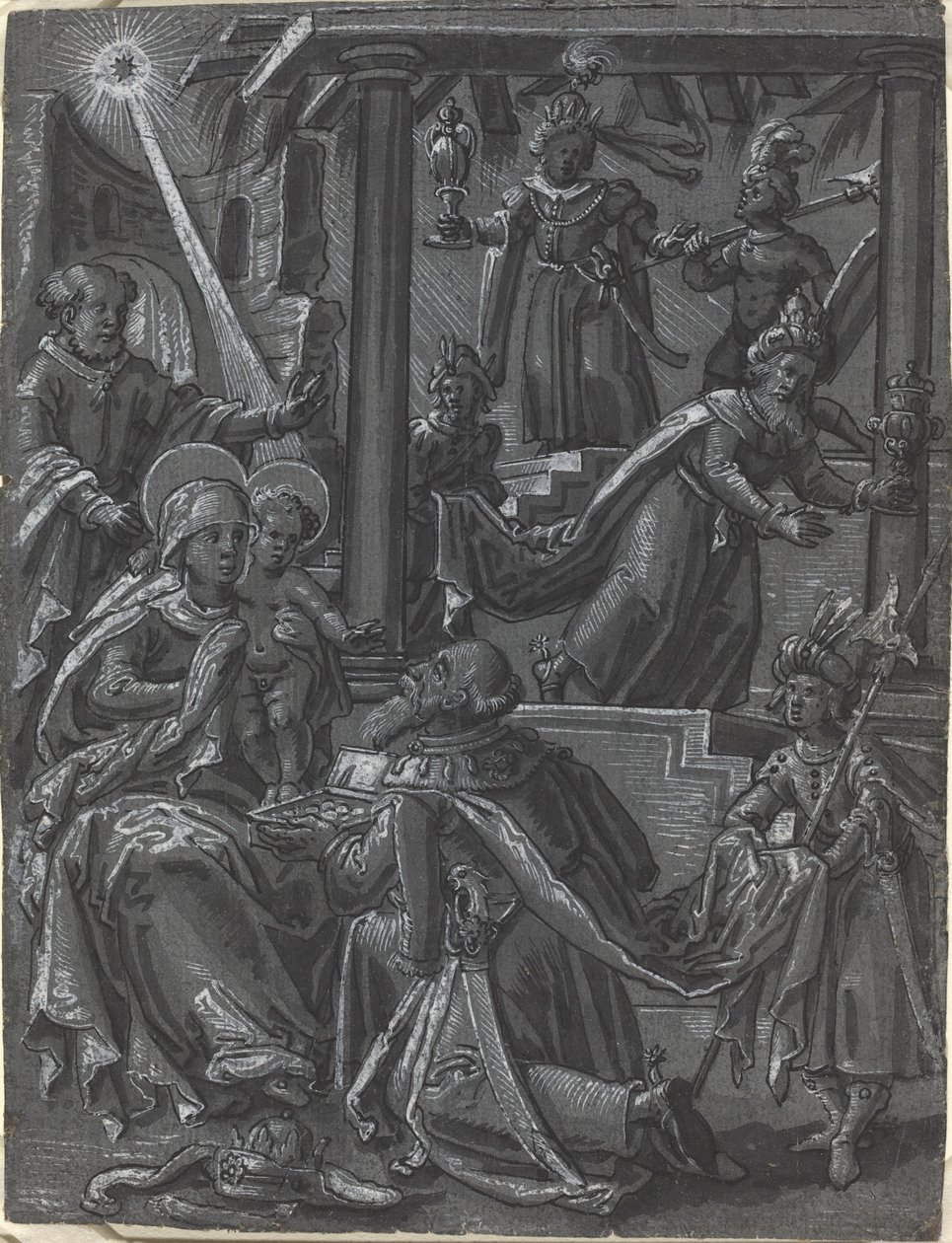 A királyok imádása [recto] alkotó: German 16th Century