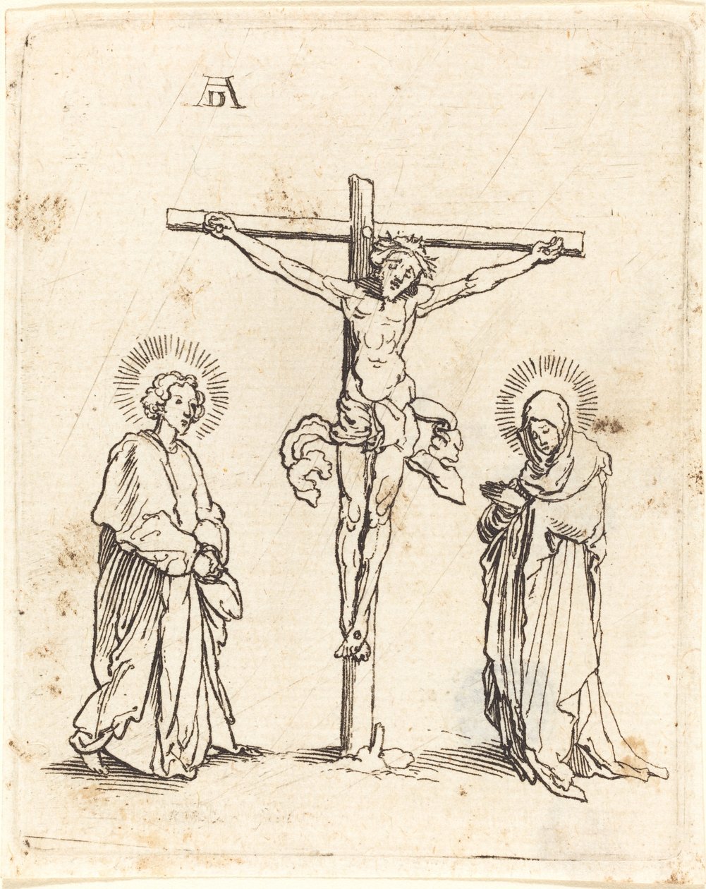 A keresztre feszítés Szűzanyával és Szent Jánossal alkotó: German 16th Century after Albrecht Dürer
