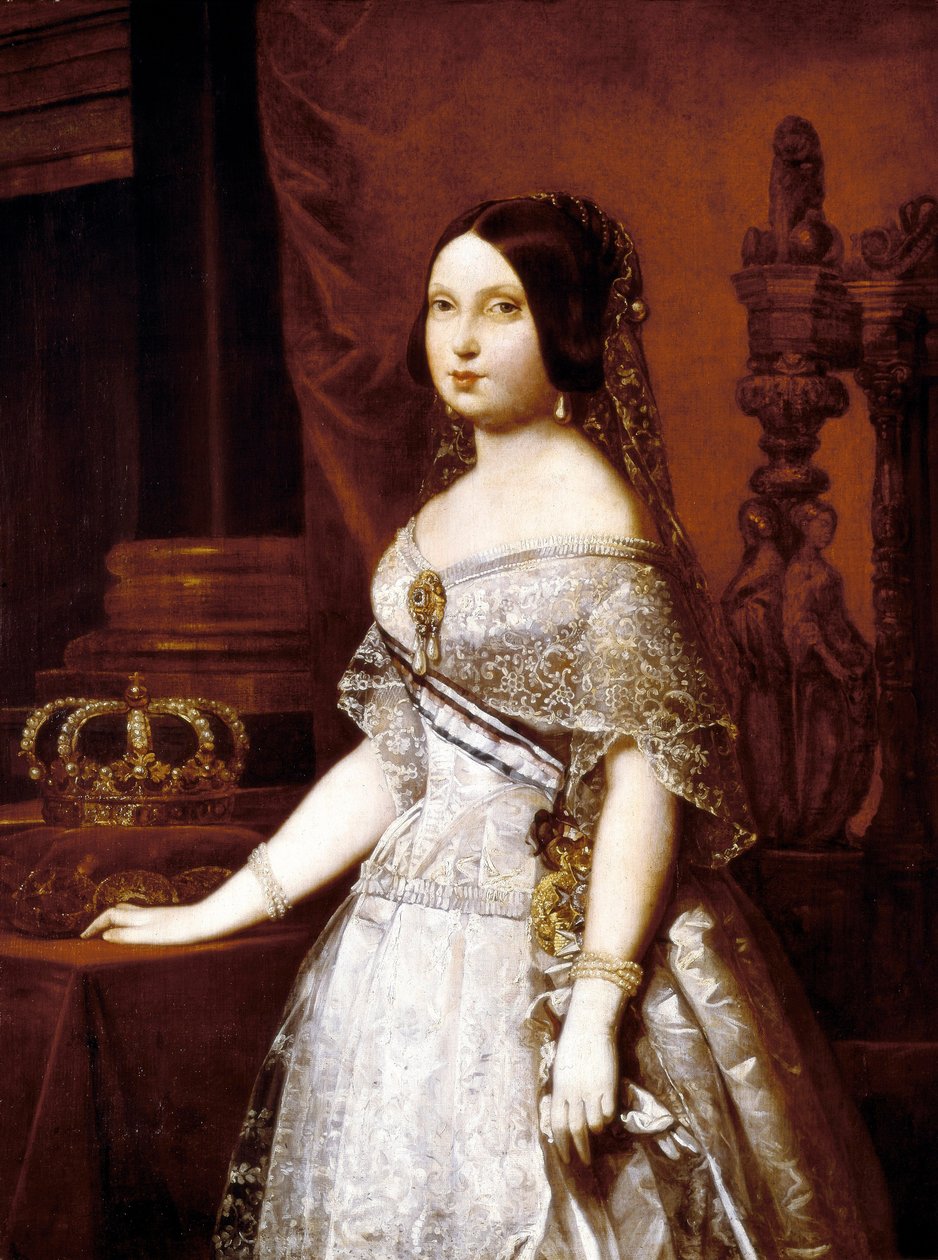 Spanyol királynő, II. Izabella (1830-1904), spanyol királynő portréja. Német Hernandez Amores (1823-1894) festménye alkotó: German Hernandez Amores