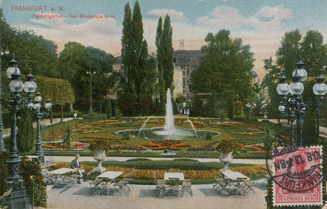 Frankfurt, Palmengarten, A virágos parterre. 1913-ban küldött képeslap. alkotó: German Photographer
