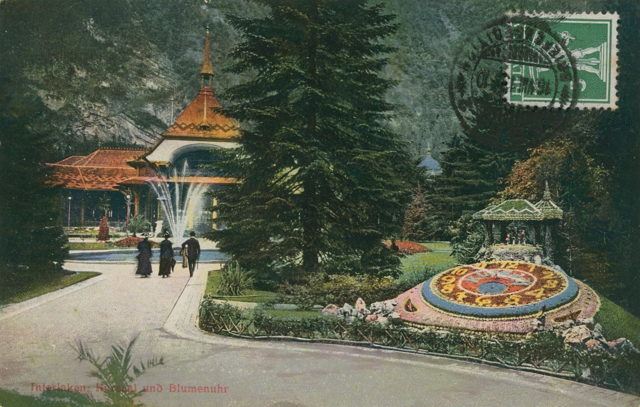 Interlaken, Kursaal és virágóra. 1913. augusztus 16-án küldött képeslap. alkotó: German Photographer