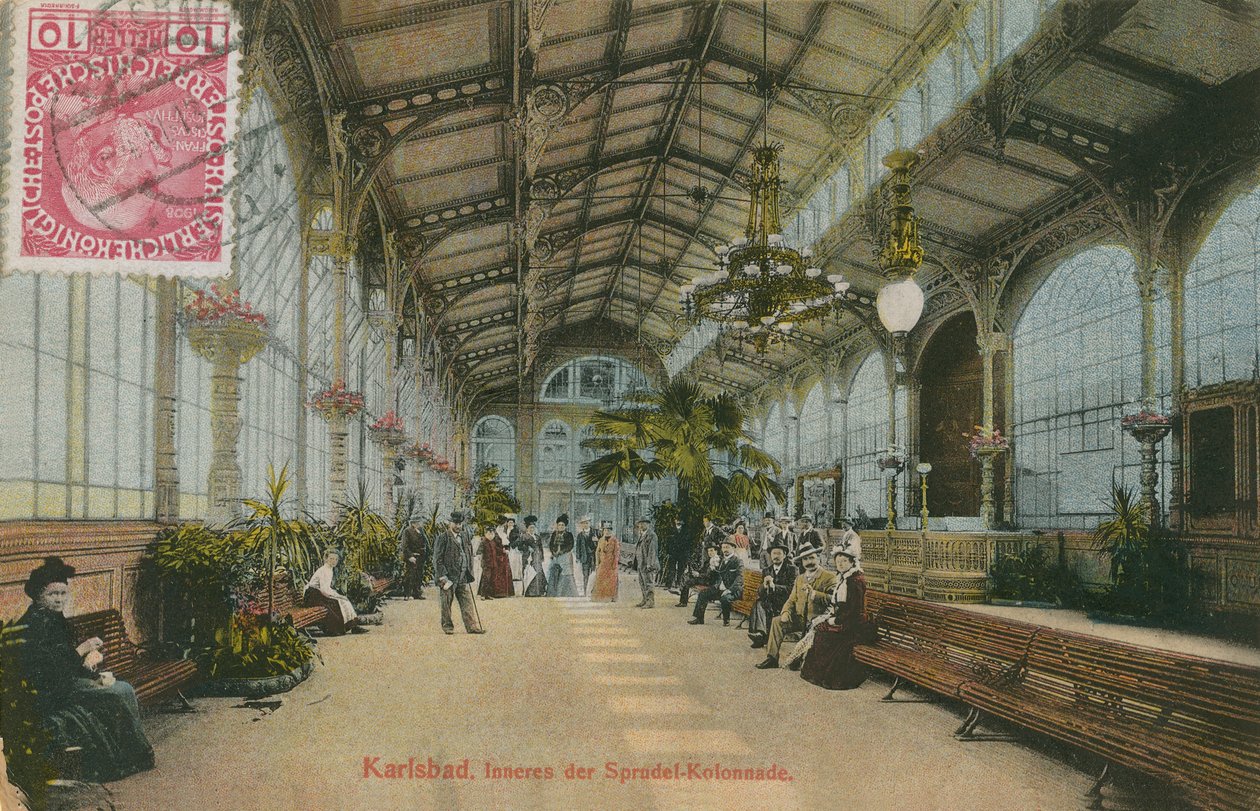 Karlsbad - a Colonnade belsejében. 1913-ban küldött képeslap. alkotó: German Photographer