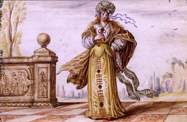 Bejeweled allegorikus nő a teraszon, 1640 körül (gouache pergamen) alkotó: German School