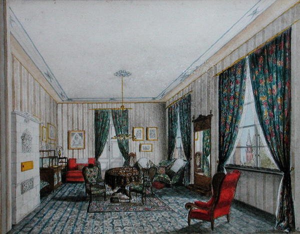 A Drawing Room Interior, 1855 körül (akvarell, papír) alkotó: German School