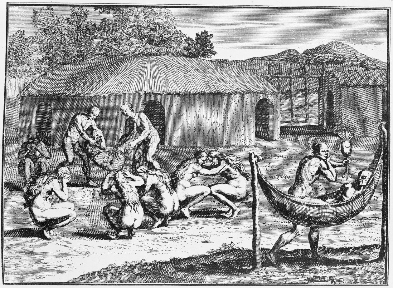 A temetési szertartás, David Herzliberger könyvéből reprodukálva, pub. 1748-ban a „The Romance of the River Plate” című kötetből. Én, W. H. Koebel, 1914 alkotó: German School