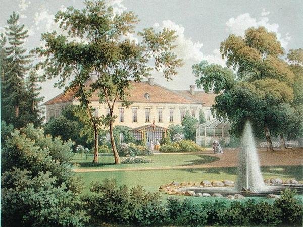 Német kert, "A lovagi földbirtokosok vidéki lakóházai, kastélyai és rezidenciái a porosz monarchiában", 1852-63 körül (színes litho) alkotó: German School