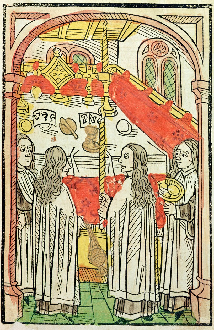 Görög ortodox mise a konstanzi zsinaton 1415-ben, illusztráció a konstanzi zsinat krónikájából, Ulrich Richental (1378-1437) 1483 (színes fametszet) alkotó: German School