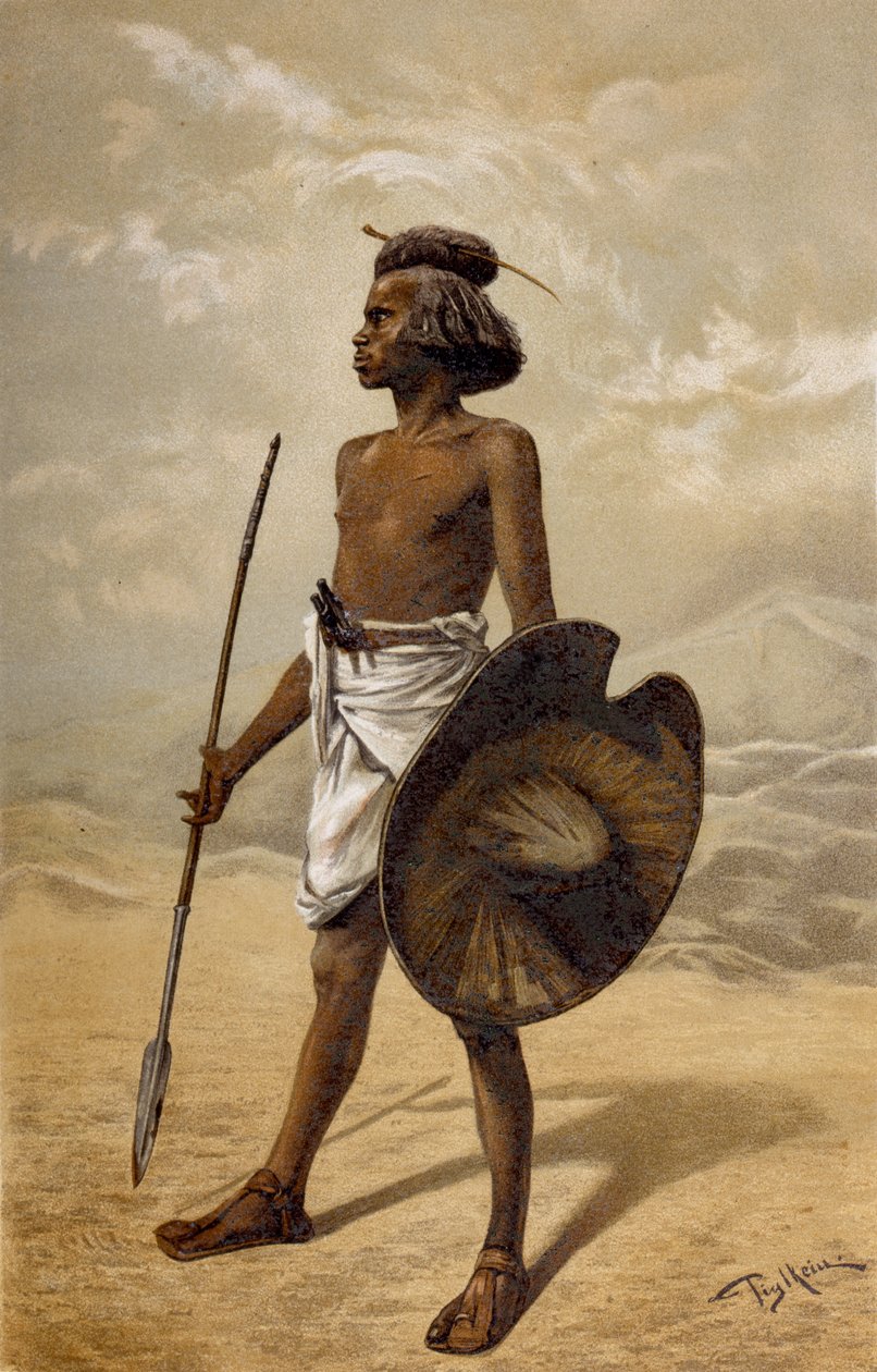 Egy núbiai harcos, Az emberiség története III. kötetéből, Friedrich Ratzel professzor, 1898 alkotó: German School