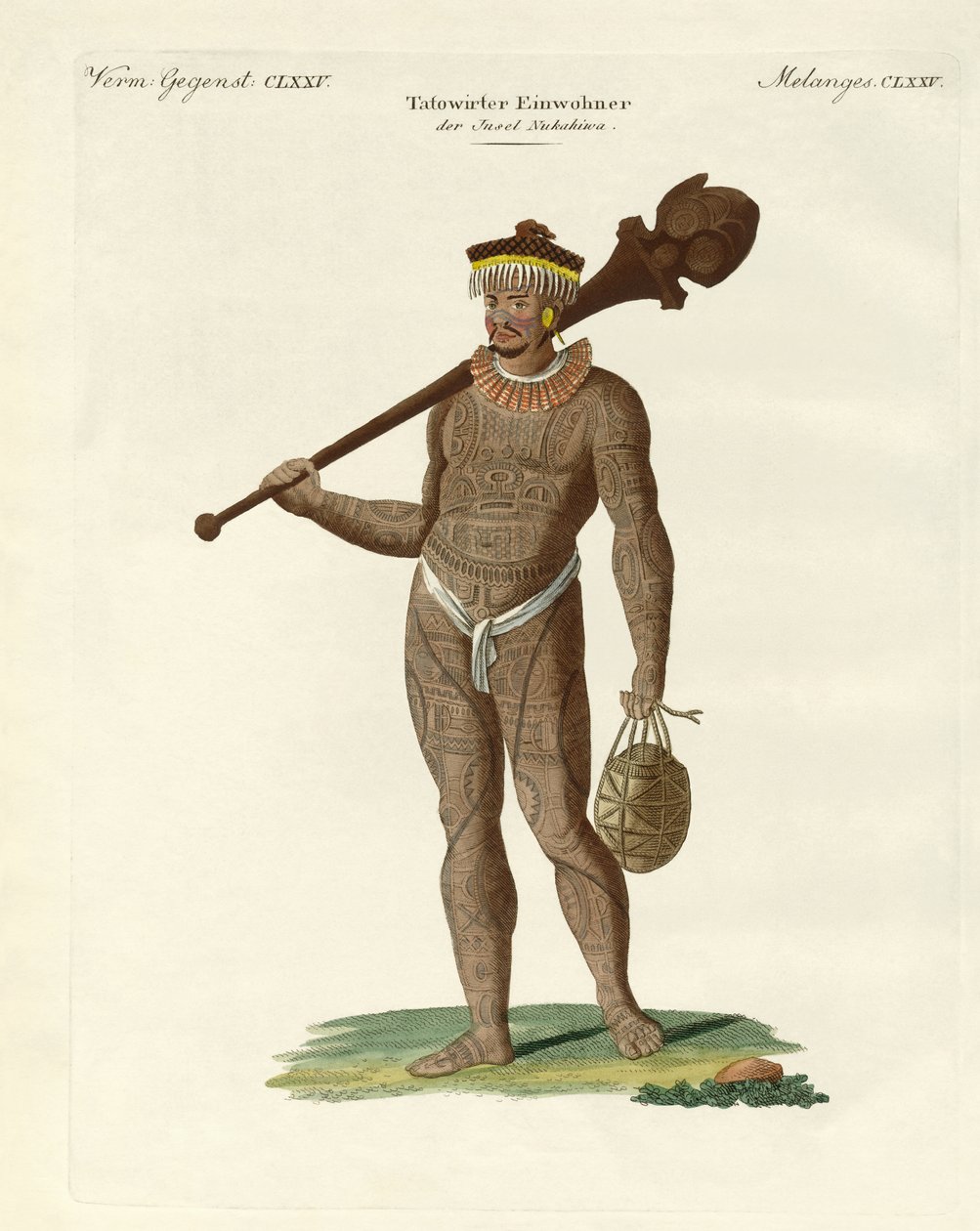 Nukahiwans denevérrel és kalászokkal (színes metszet) alkotó: German School