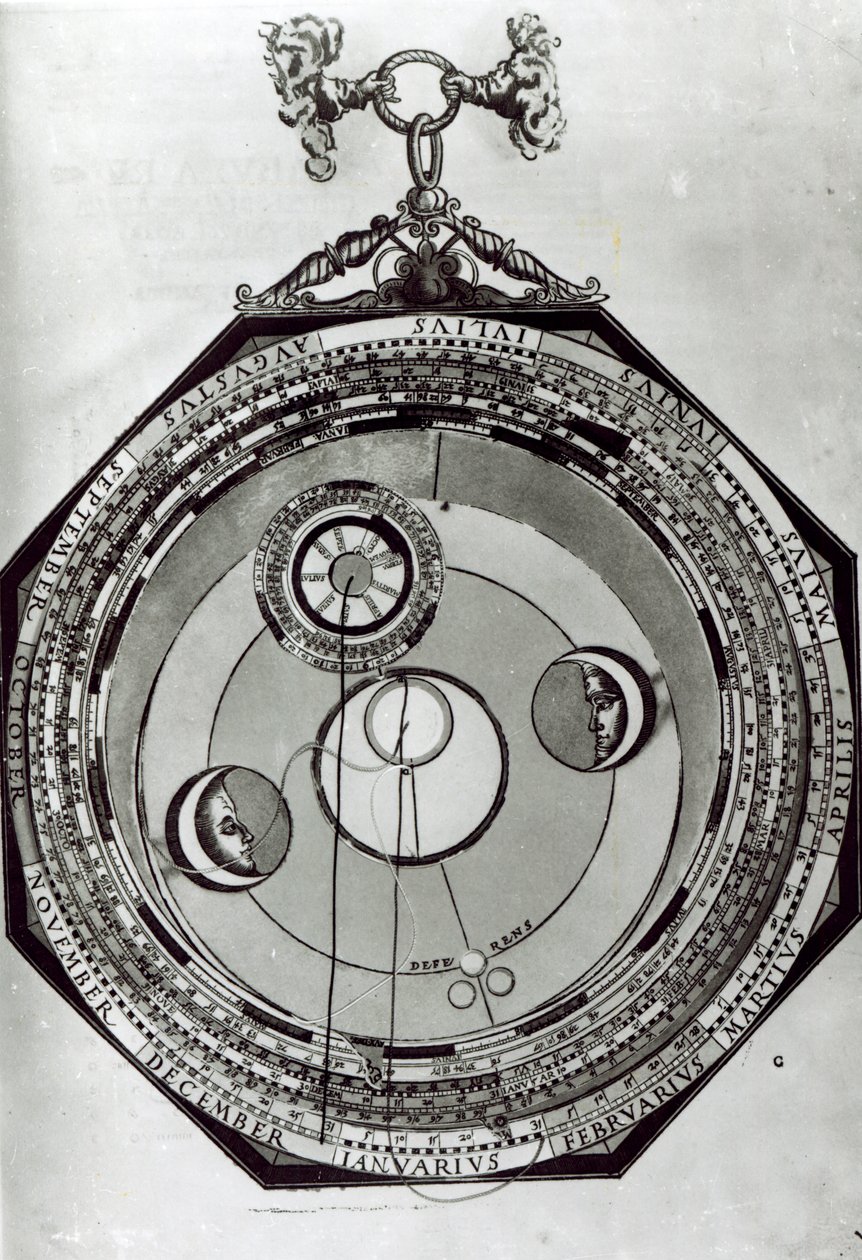 Egy Volvelle, amely valószínűleg a Hold ciklusait mutatja, Petrus Apianus Astronomicon Caesareum illusztrációja után, 1540 alkotó: German School