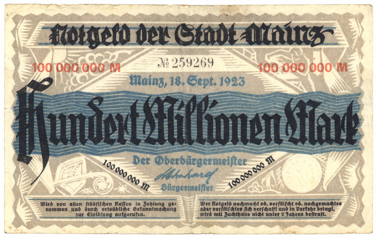 Százmillió márkás bankjegy, 1923 alkotó: German School