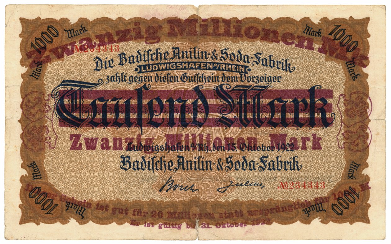 Egy húszmillió márkás bankjegy, 1922 alkotó: German School
