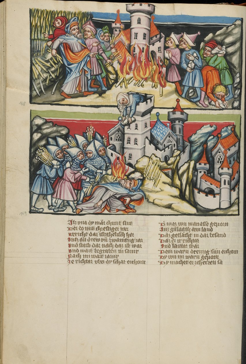 Abimelech illuminations from Weltchronik Ms 33 fol. 137v, kb.1400-10 (tempera, arany és ezüst festék, tinta pergamenre) alkotó: German School