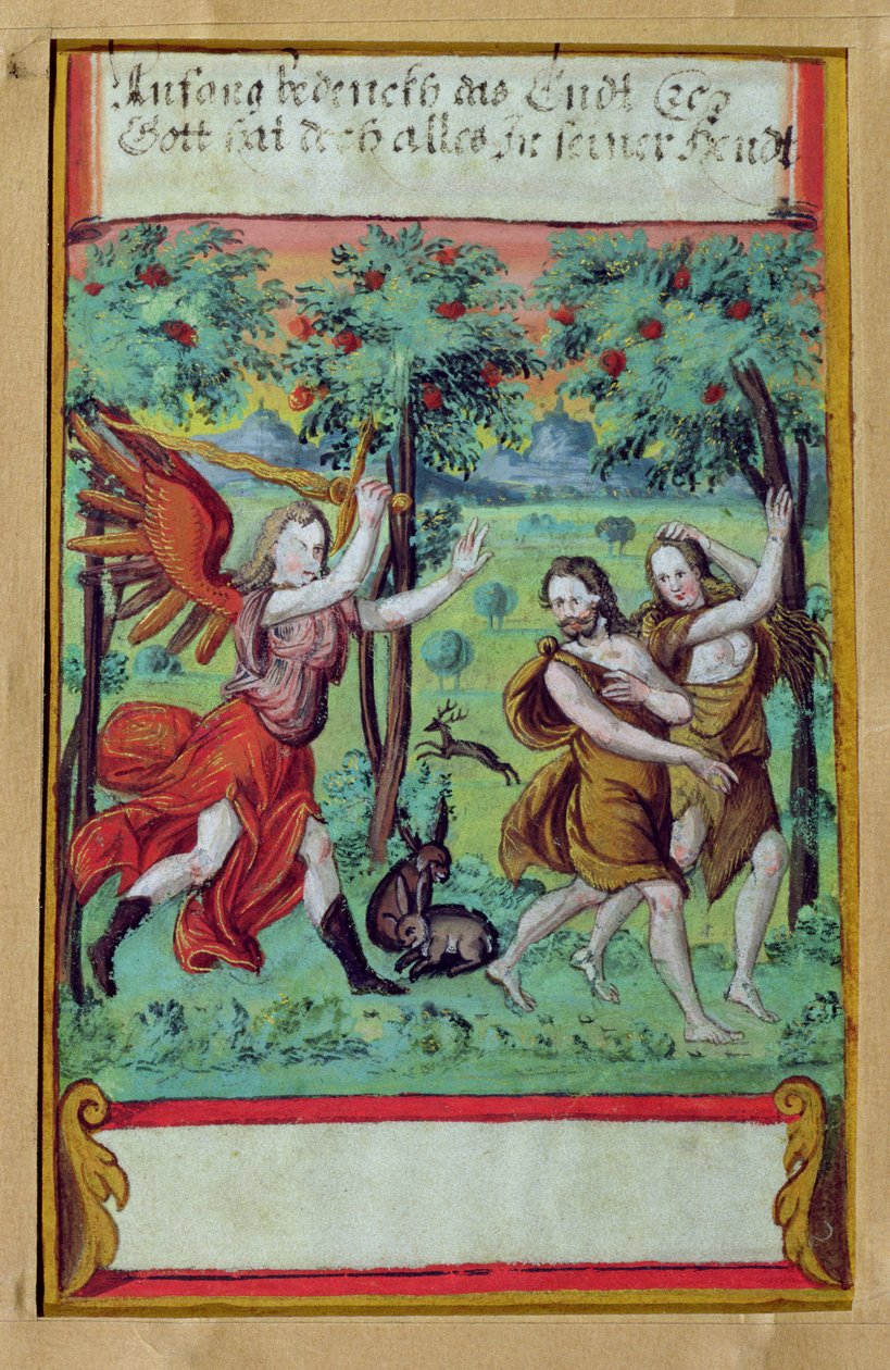 Ádám és Éva kiűzetett az Édenkertből, 1640 körül (guache pergamen) alkotó: German School