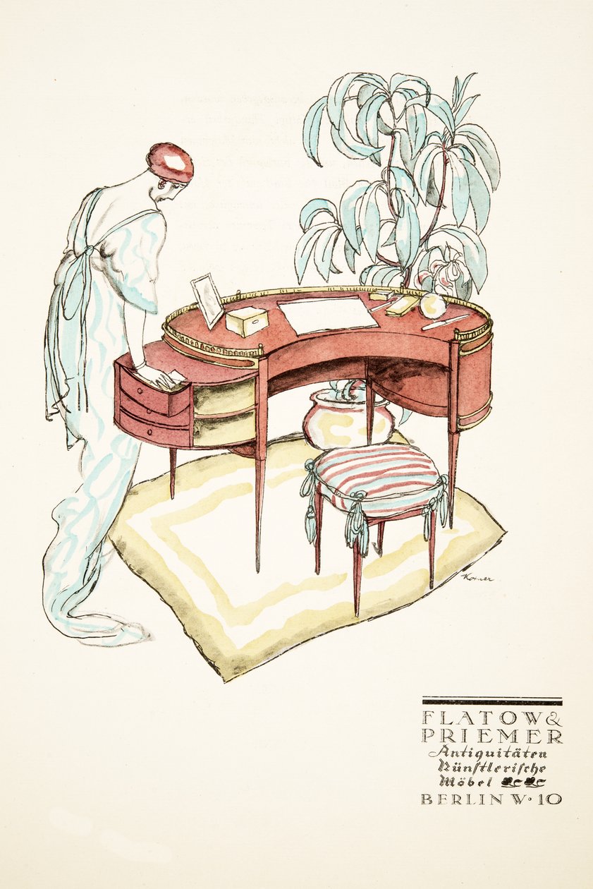 Reklám a Flatow  Priemer, Antiques, Styl, pub.1922 (pochoir print) alkotó: German School