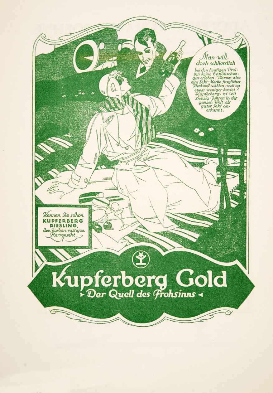 Kupferberg Gold reklámja, Styl, 1922-es kiadás (pochoir nyomtatás) alkotó: German School