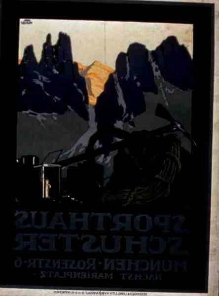 A müncheni Sporthaus Schuster hirdetése (színes litho) alkotó: German School