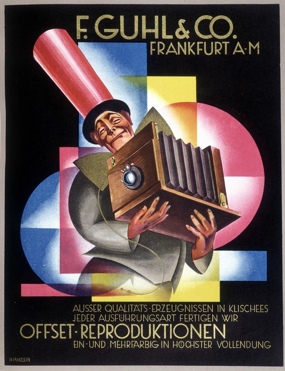 A német Offset fényképezőgépgyártó reklámja. A „Gebrauchs Graphik” című német újságban alkotó: German School