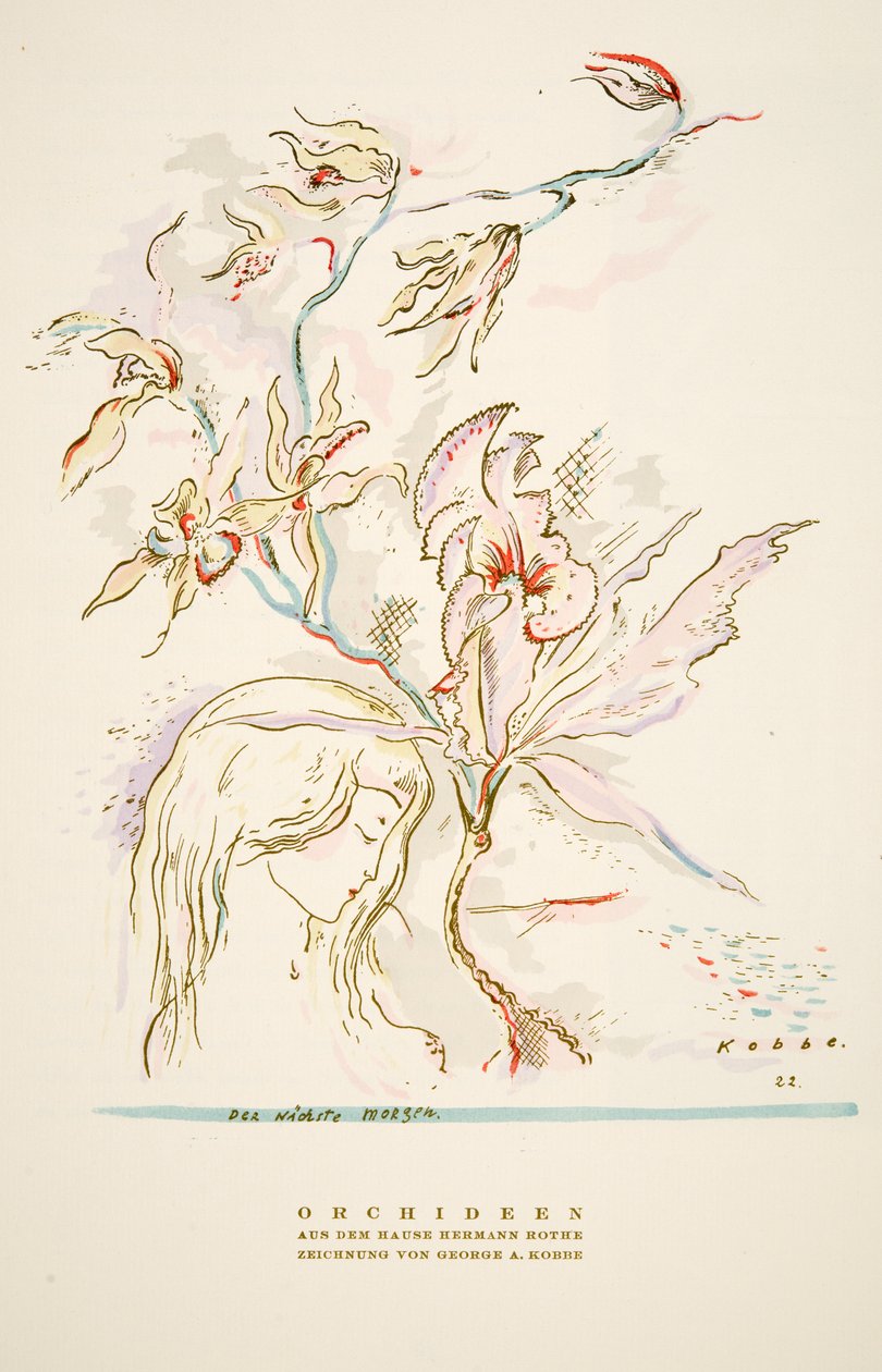 Reklám "Orchideen aus dem Hause Hermann Roth" a Styl, pub.1922-ből (pochoir print) alkotó: German School