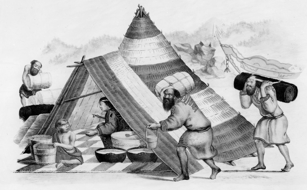 Ainu kereskedők a japán Jezo szigeten alkotó: German School