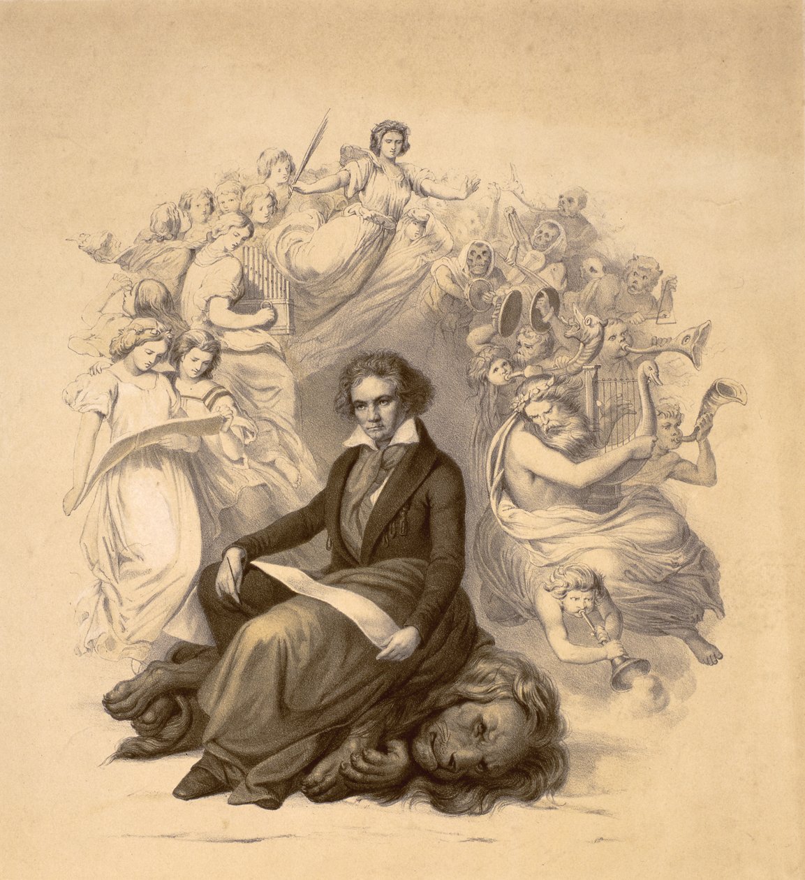 Ludwig van Beethoven (1770-1827) allegorikus portréja alkotó: German School