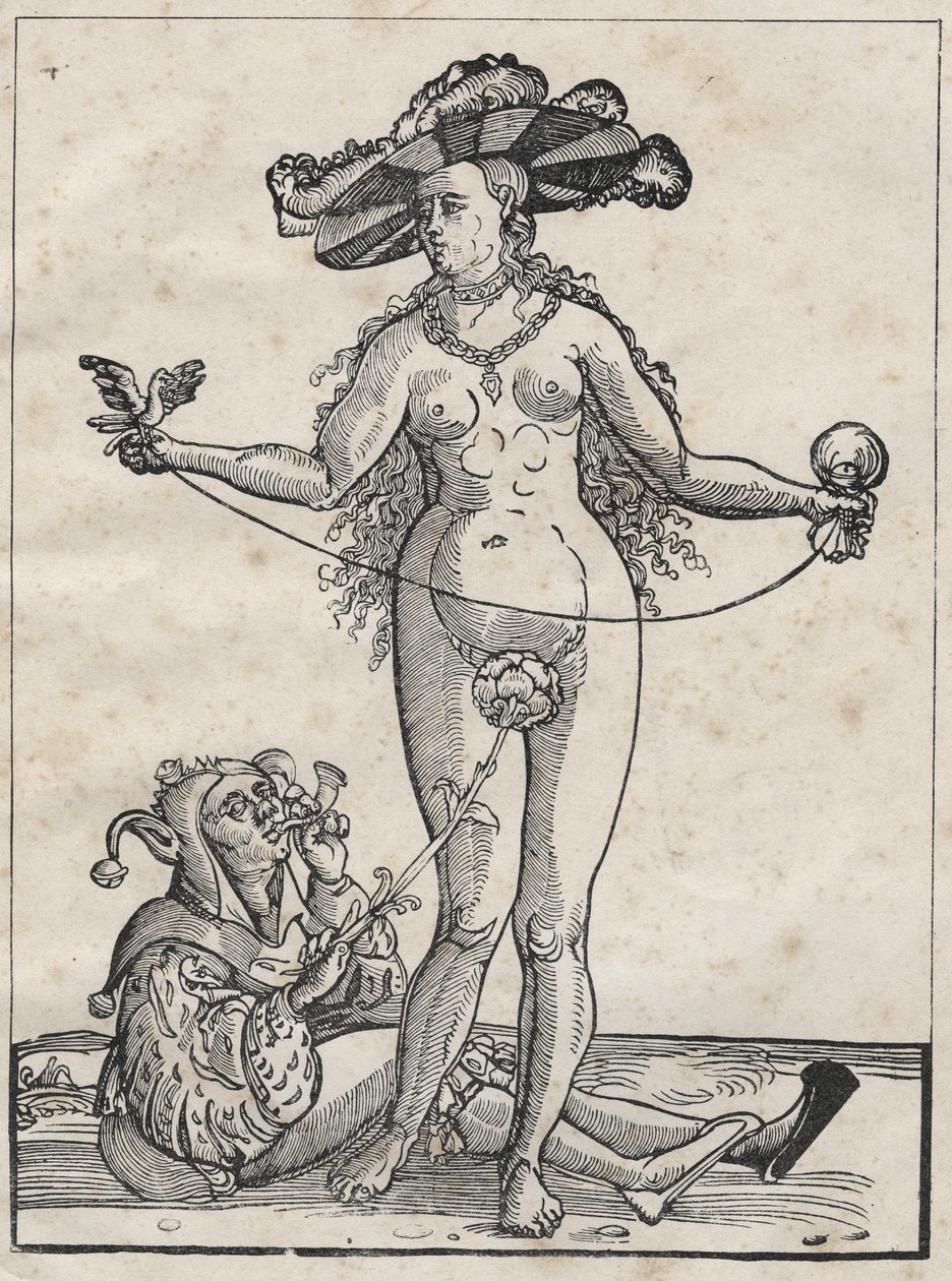 Az őrület allegóriája - allegorie de la folie (A nő és a bolond) 16. századi német metszet. alkotó: German School