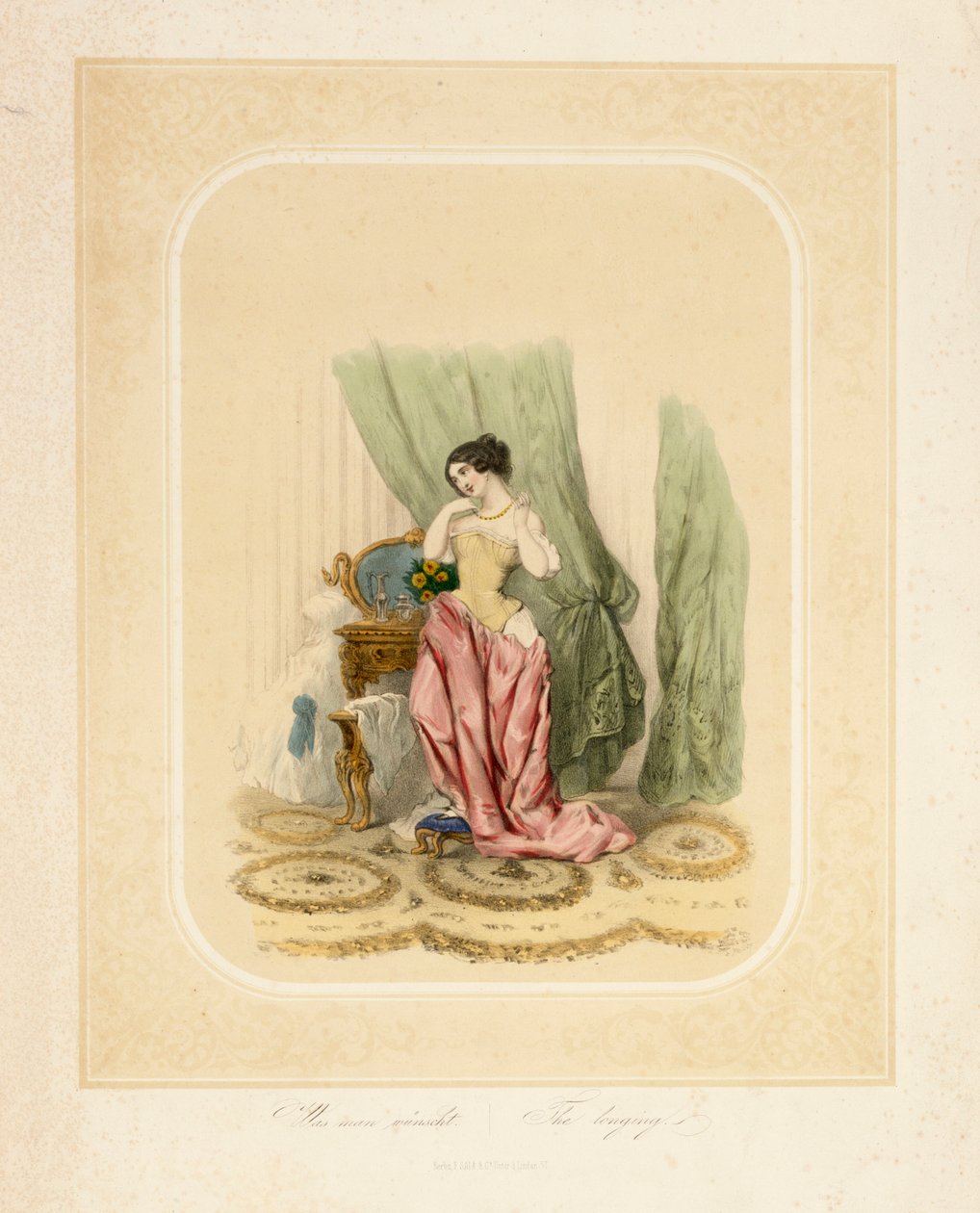 Elegáns hölgy a fésülködőasztalánál, nyomtatta F. Sala & Co, Berlin, 1850 körül alkotó: German School