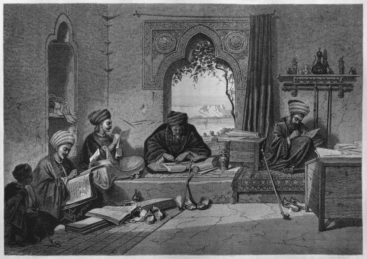 Egy iroda Girgehben, Georg Moritz Ebers (1837-98) Legypte-ből, 188 (bw metszet) alkotó: German School