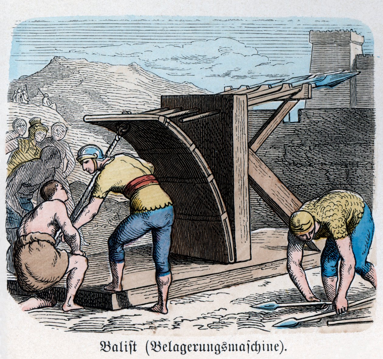 Őstörténelem. Róma. Hadigépek, számszeríj ... (metszet) alkotó: German School