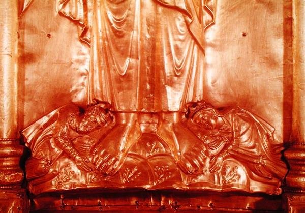 A Megváltó Krisztust ábrázoló anteppendium, az adományozók, II. Henrik (973-1024) és felesége Kunigunde (978-1040) részlete (arany) (lásd még: 158267) alkotó: German School