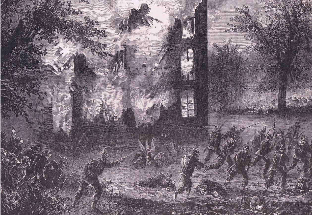 Támadás egy előrehaladott francia álláspont ellen, Cassells History of the War Franciaország és Németország között, kiadó: Cassell and Company Limited, 1890 körül (litho) alkotó: German School