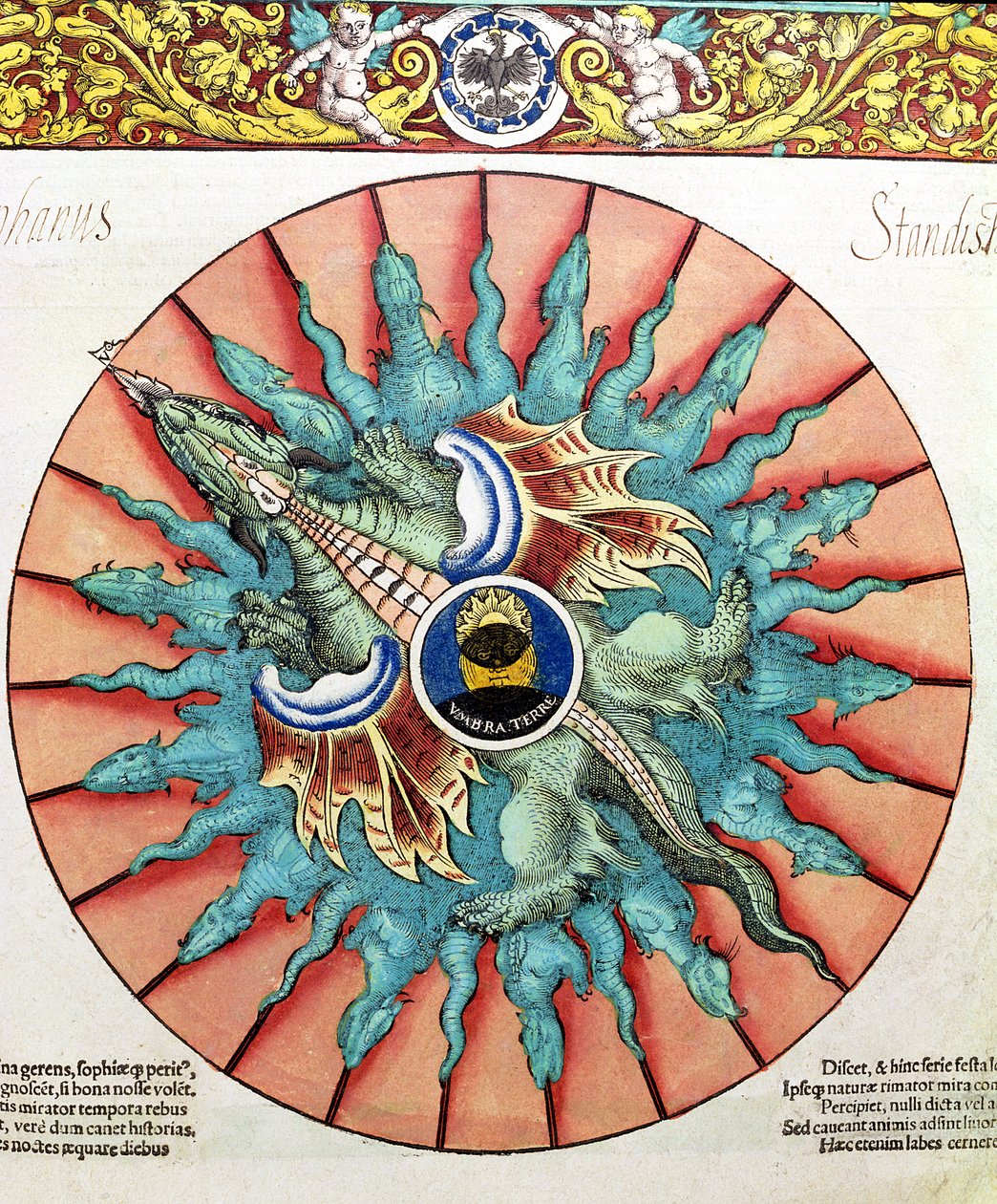 BT1.70.2 Napfogyatkozás, illusztráció az Astronomicum Caesareumból, Peter Apian (Bennewitz) (1495-1552) pub. Ingolstadtban, 1540 (színes fametszet) alkotó: German School
