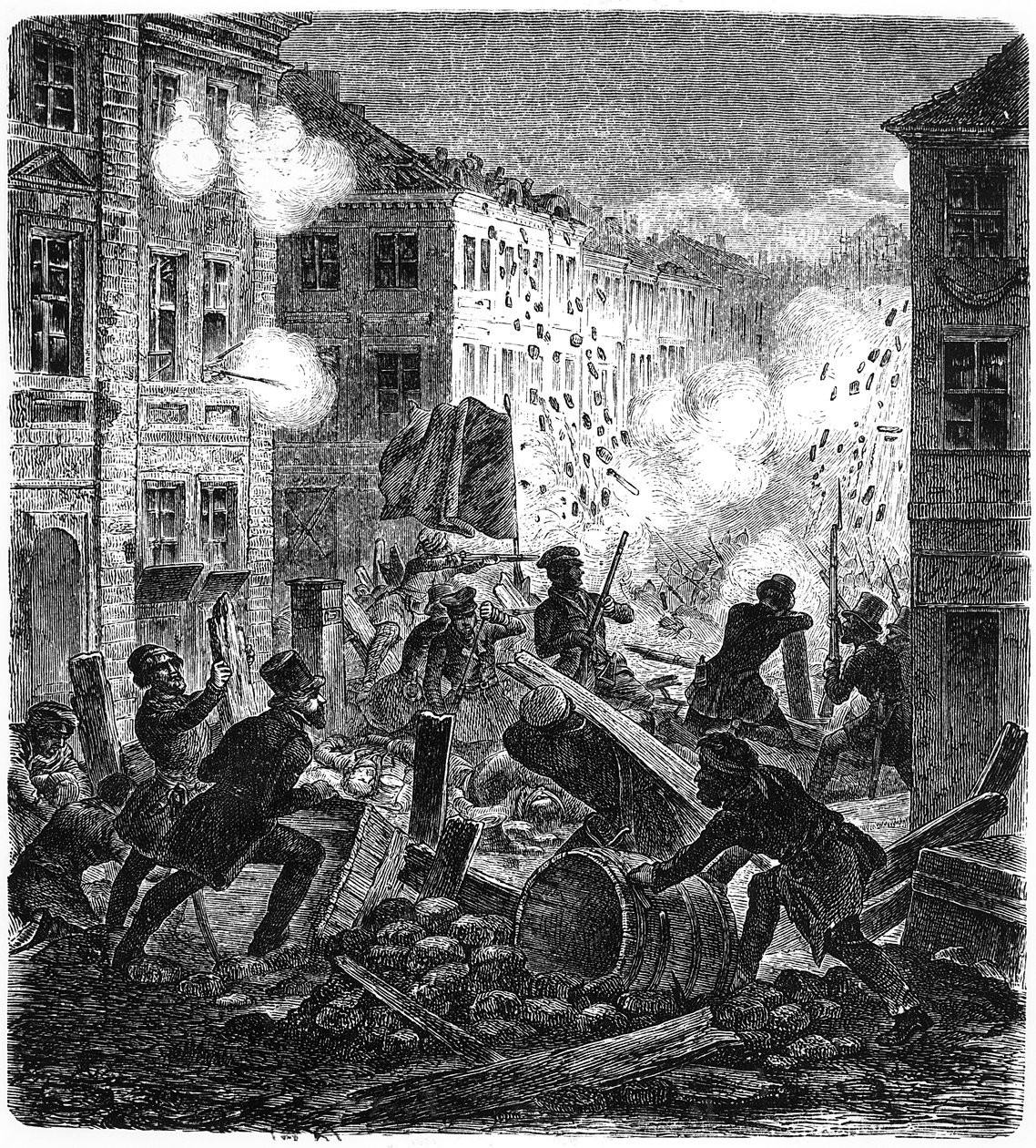Barikádok Berlinben az 1848-as német forradalom idején alkotó: German School