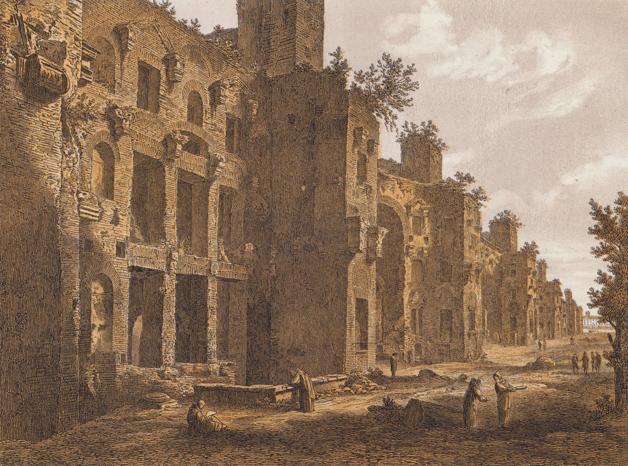 Diocletianus fürdői, Róma (színes litográfia) alkotó: German School