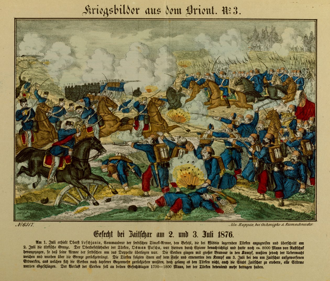Csata Zajecarnál, 1876. július 2-3., az első szerb-oszmán háború alatt (1876-77), Neuruppiner Bilderbogen, 1876 alkotó: German School