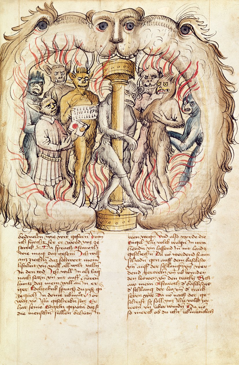 Belial és a démonok, Antonius Ruttel de Parmenchingen „Proces de Belial de J. de Therano” című művéből, 1450 alkotó: German School